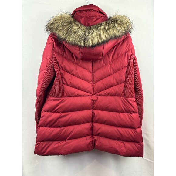 Michael Kors Red Puffer Jacket with Faux Fur Hood - Picture 4 of 6